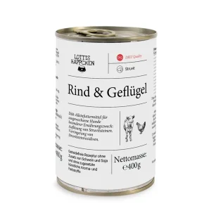 Super-Preis Sparpaket 24 x 400 g Lottis Häppchen Struvit & Harnstein / Rind & Geflügel Hunde Nassfutter